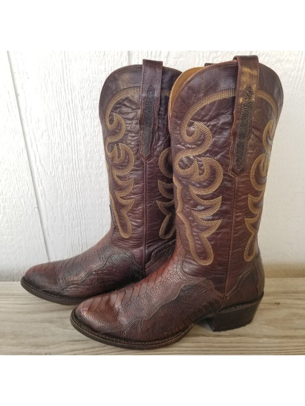 El Dorado Exotic Handmade Mens Ostrich Leg Cognac Leather Cowboy Boot 9 D ED2204